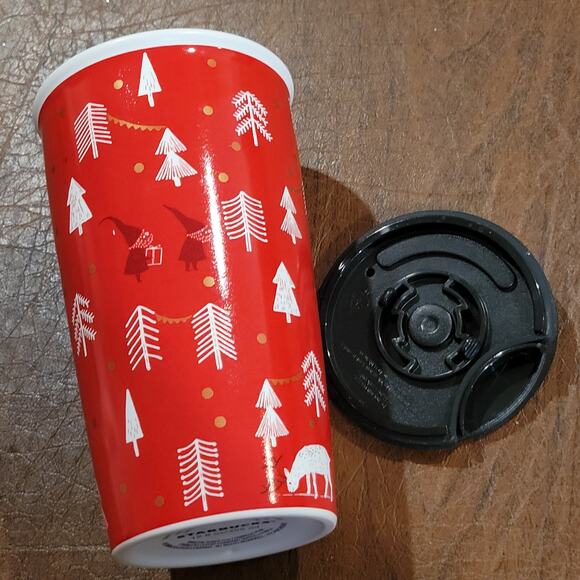 2018 Starbucks 12oz travel mug ceramic tumbler red forrest holiday christmas - Picture 7 of 12